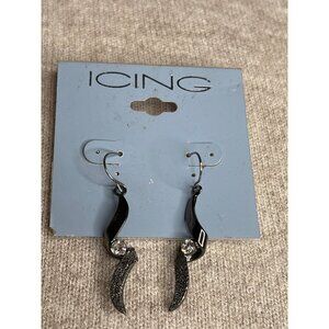 Icing Gunmetal Dangle Earrings Clear Rhinestone 1.5 inches New